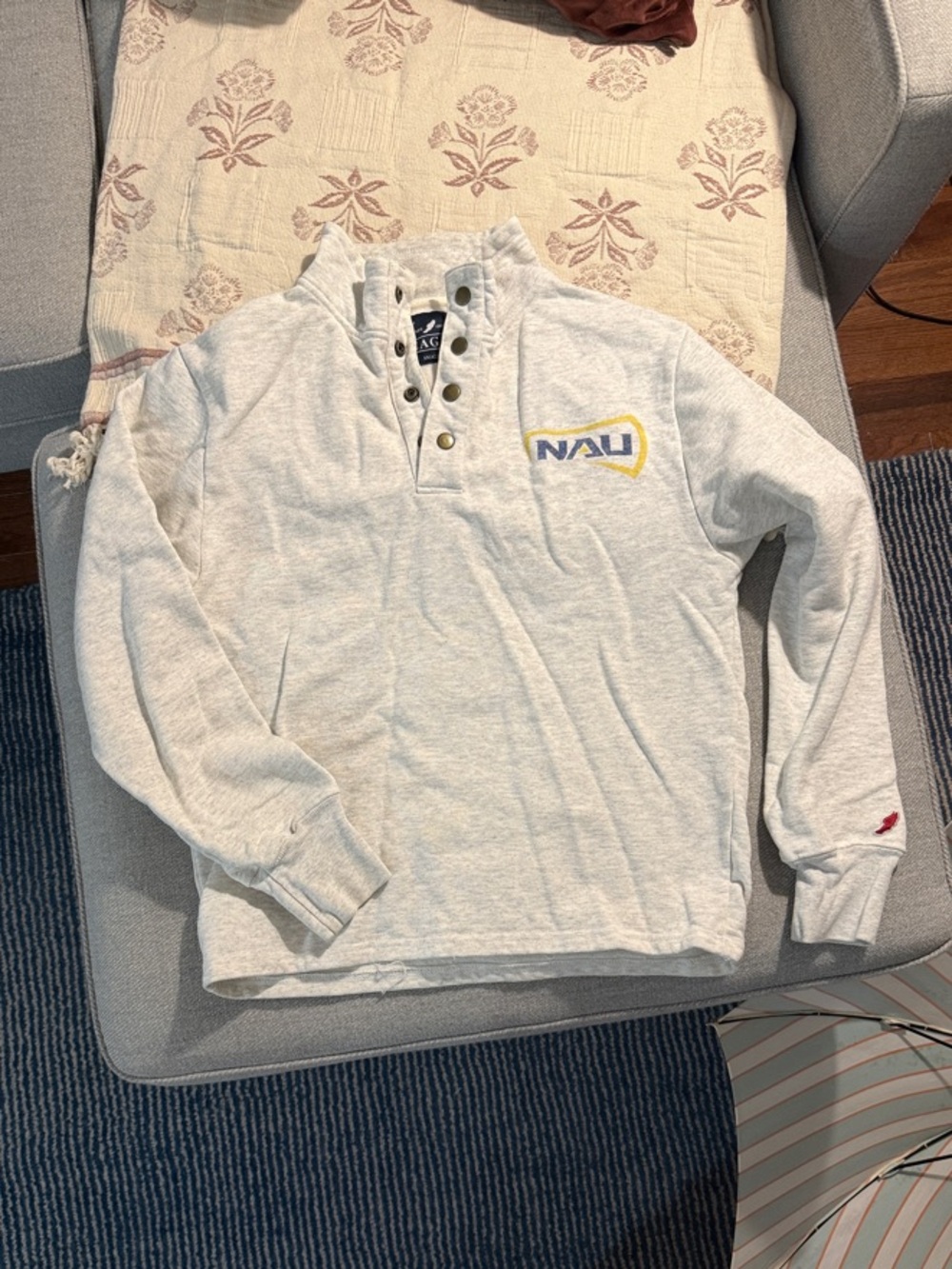 NAU Vintage Light Gray Snap-Front Logo Men's Sweater